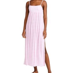 NEW! Playa Lucila Pink Check Maxi Slip Dress Smocked Elastic Back Straps Size XS